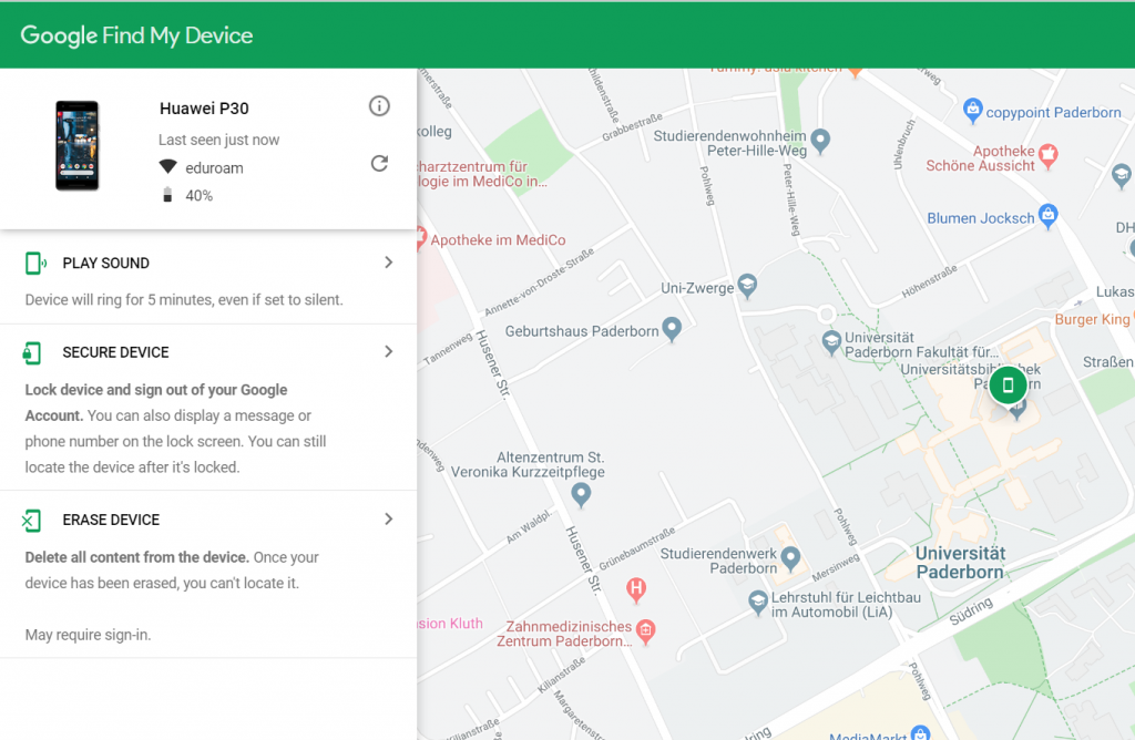 Guide to locate lost Huawei P30