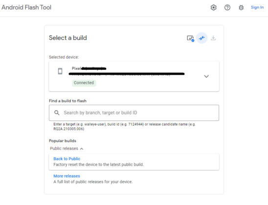 Install Stock firmware on Google Pixel via Android Flash Tool